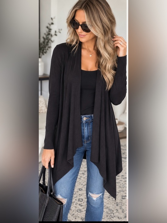 Worthington Sweaters - Worthington Black Open Front Draped Cardigan Sweater Size Small
